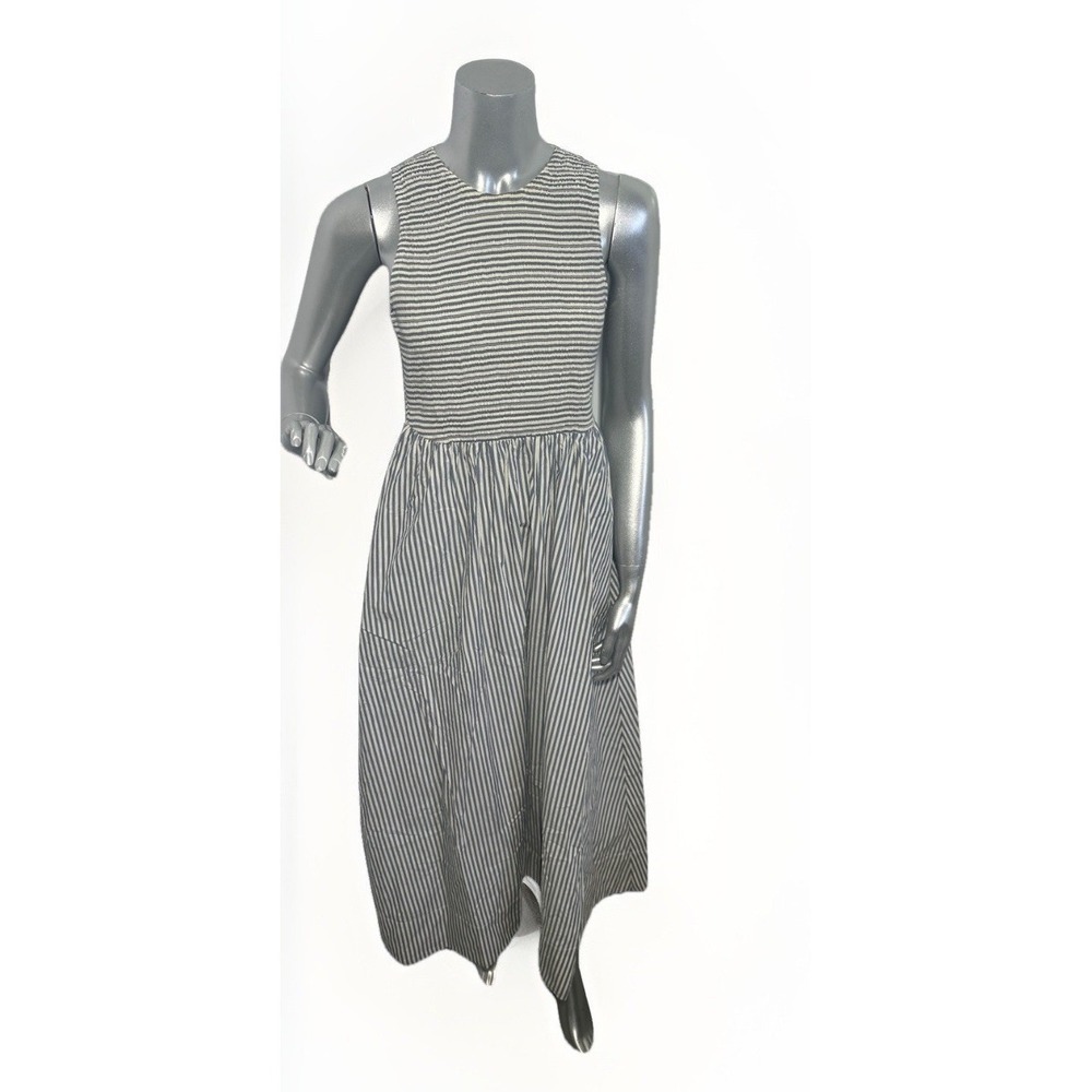 Marine Layer Darcy Smocked Poplin Dress S Pima Cotton  NWT Navy  Stripe - Picture 6 of 16
